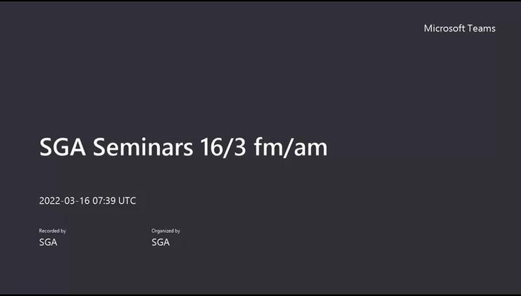 sga seminars 16 / 3 fm / am is displayed on a microsoft teams screen .